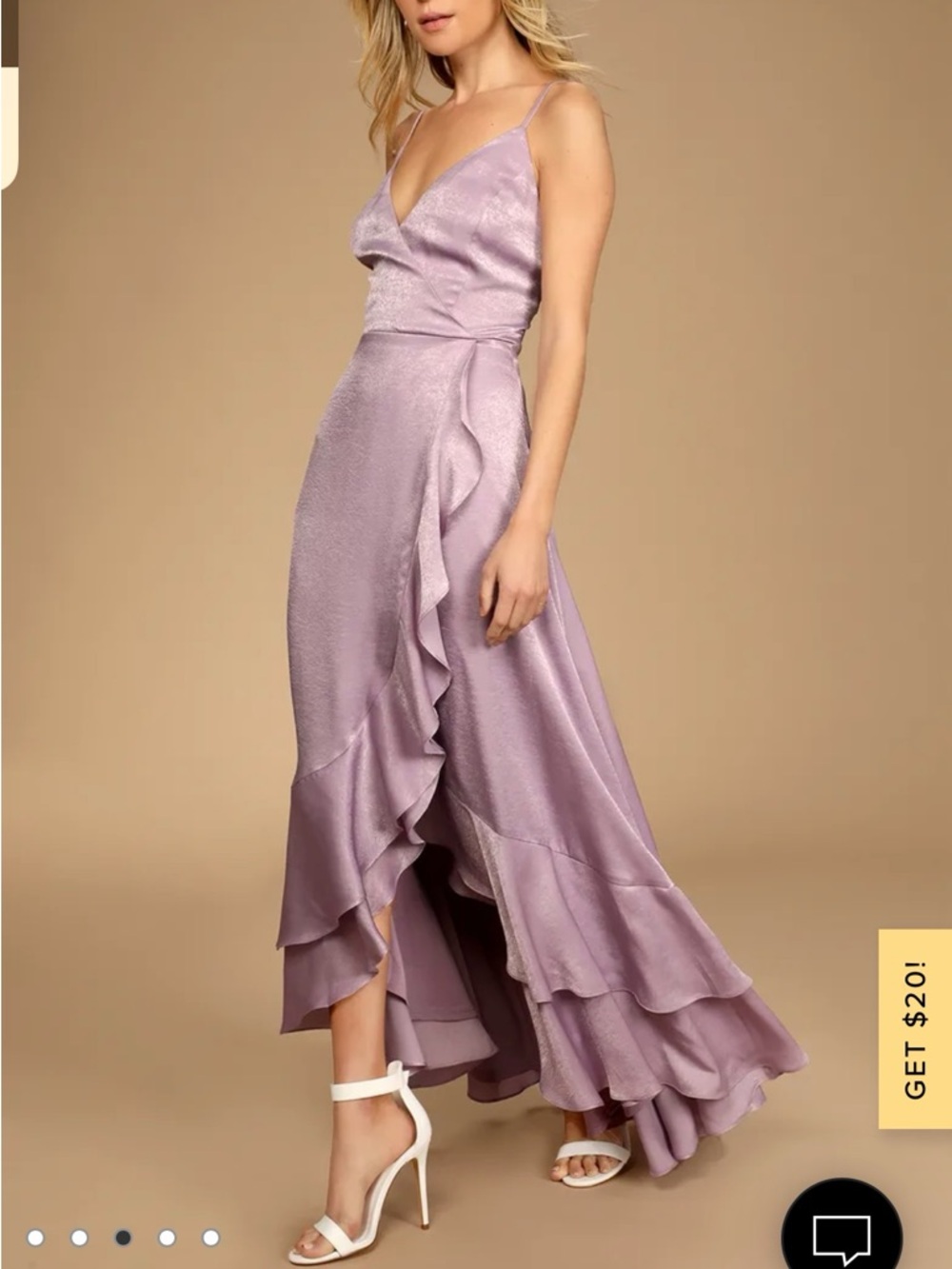 Lulu's Lavender Satin Ruffle High-Low Dress